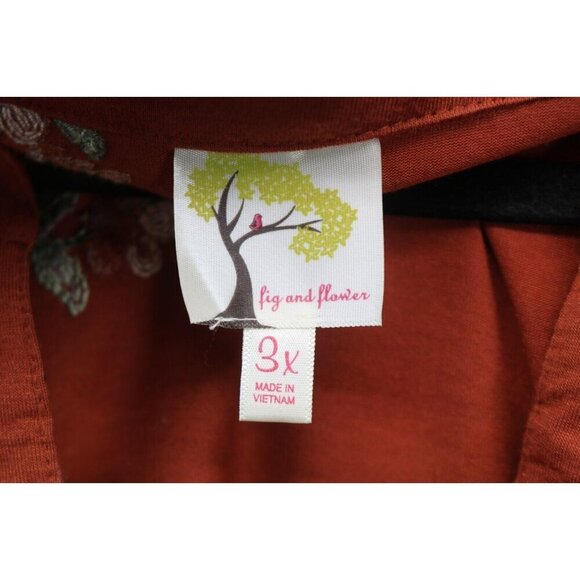 Fig & Flower Long Roll Tabbed Sleeves Tunic Top-Size 3X-Embroidered - Picture 4 of 9